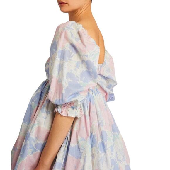 Selkie The Puff Babydoll MIni Dress White w/ Pastel Print Size Small - Picture 3 of 10